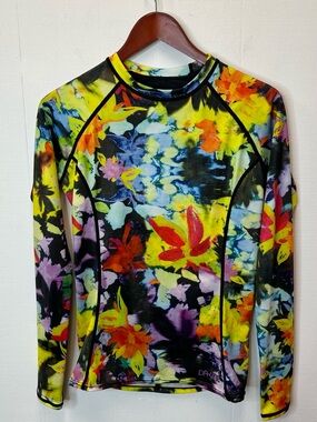 DAKINE Large Long Sleeve Floral Rash Guard Multi Yellow UPF50